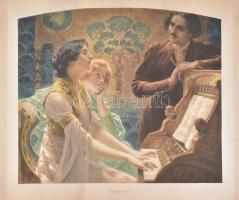 Alois Hans Schram (1864-1919) festménye után: Symphonie. Nyomat, papír. Lap alja és széle kissé sérült és foltos, felcsavarva. 55,5x63 cm