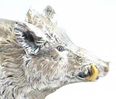 Gold Line vaddisznó szobor. Jelzett, Lorenzo Sandomar. Ezüstözött. Fa talapzaton. Leírással. 30x24 c...