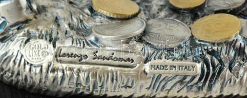 Gold Line vaddisznó szobor. Jelzett, Lorenzo Sandomar. Ezüstözött. Fa talapzaton. Leírással. 30x24 c...