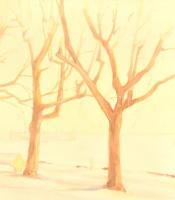 Olvashatatlan jelzéssel: Parti fák. Akvarell, ceruza, papír, sérült,. Kissé sérült fa keretben. 26x3...