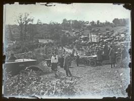 cca 1928 Automobilok versenye a budai hegyekben, 5 db vintage üveglemez NEGATÍV, 4,5x6 cm