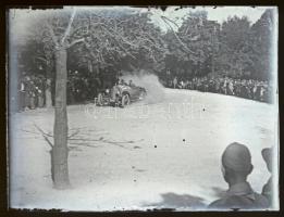 cca 1928 Automobilok versenye a budai hegyekben, 5 db vintage üveglemez NEGATÍV, 4,5x6 cm