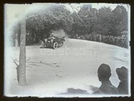 cca 1928 Automobilok versenye a budai hegyekben, 5 db vintage üveglemez NEGATÍV, 4,5x6 cm