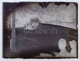 cca 1928 Automobilok versenye a budai hegyekben, 5 db vintage üveglemez NEGATÍV, 4,5x6 cm