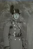 cca 1944 Csendőr menetfelszerelésben, a kiskunfélegyházi Marika-fotó műteremben, 1 db vintage üvegle...