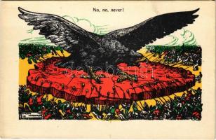 No, no, never! A magyar mythos Turul madara védi az ország földjét / Hungarian Irredenta art postcard s: Eugen Haranghy