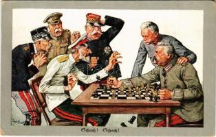 Schach! Schach! / Hindenburg and Conrad von Hötzendorf, WWI anti-Entente Powers military propaganda. M. Munk Wien Nr. 1036 s: Theodor Zasche