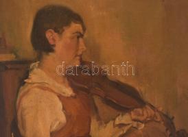 Szüle Péter (1886-1944): Hegedűóra. Olaj, vászon, jelzett. Díszes, historizáló stílusú, kissé sérült...