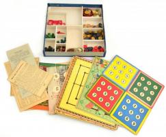 Játékgyűjtemény, régi társasjátékok (malom, sakk, ki nevet a végén? stb.) eredeti dobozukban, játékszabályokkal, eredeti bábukkal, dobókockákkal, 35x34,5 cm
