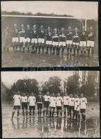 1913 A magyar és az osztrák labdarúgó válogatott csapat fotója, 2 db, az 1913. április 27-iki bécsi mérkőzésről (4:1), a magyar csapatban többek között Zsák, Tóth, Pataki, Schlosser, kartonra ragasztva, hátoldalon feliratozva, jó állapotban, futballtörténeti anyag, 11×17 cm / 1913 Photo of Austrian and Hungarian national football team from the match in Vienna, 2 pcs, 11×17 cm