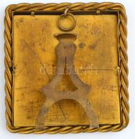 XIX. sz: Isteni erények. Német nyelvű, zománc festett porcelán kép réz keretben. 8x8 cm