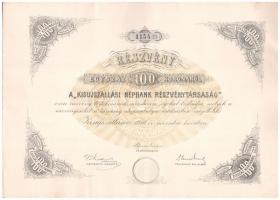 Kisujszállás 1910. Kisujszállási Népbank Részvénytársaság 100K-ról szelvényekkel, szárazpecséttel T:I-