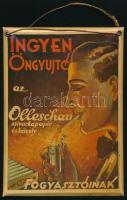 1930 Ingyen öngyújtó az Olleschau szivarkapapír és hüvely fogyasztóinak, falra akasztható, domború, celluloiddal fedett reklám, szép állapotban, 23,5×17,5 cm