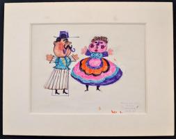 Ország Lili (1926-1978): Pár. Színes filctoll, papír,  paszpartuban, hagyatéki bélyegzővel, paszpart...