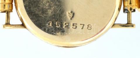 Universal női 14K aranyóra, fám szíjjal. Működő állapotban. d: 2 cm