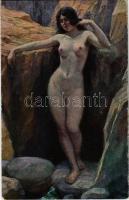 Die Quelle / Erotic nude lady art postcard. Moderne Meister. A.R. & C.i.B. No. 446. s: Victor Schivert