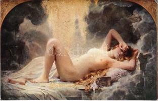 La Pluie dOr. Palais des Beaux-Arts de La Ville de Paris. ND Phot. / The Golden Rain Erotic nude lady art postcard s: Léon Comerre (EK)