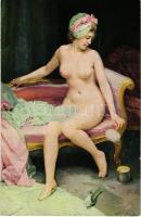 Poudre de riz / Erotic nude lady art postcard. Paul Heckscher Imp. 158. s: Madrazo