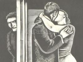 Molnár C. Pál (1894-1981): Leselkedő. Fametszet, jelzett. 19x11,5 cm Üvegezett keretben. / Pál Molná...