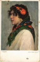 1918 Czigane / Gypsy lady art postcard. Carte Artistique Viennoise. B.K.W.I. s: Julius Klaber (EK)