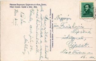 Alsóverecke, Niznije Verecki, Nizsnyi Vorota, Nyzhni Vorota; Kostel a obec. dum / Fő tér, templom, p...