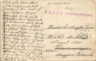 1915 Szarvasháza, Zsdenyova, Zhdenijevo; Üdvözlet a Kárpátokból, fahíd ökrökkel. Meisels Bernát kiad...