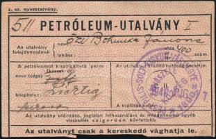 1940 Petróleum utalvány Tápiószele bélyegzéssel