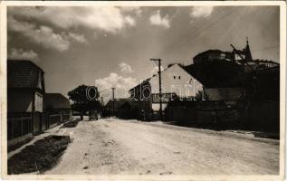 1940 Várpalánka, Palanok (Munkács, Mukacheve); Fő utca, vár, autó, üzlet / main street, castle, automobile, shop