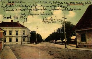 1910 Varasd, Warasdin, Varazdin; Kolodvorska cesta / Állomás utca / street view + kétnyelvű bélyegző / bilingual cancellation (fa)