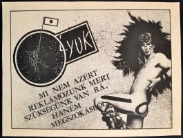 cca 1989 A Fekete Lyuk alternatív zenei központ saját magát reklámozó, dekoratív grafikájú plakátja, Botka Tibor grafikája, szép állapotban, 29,5×41 cm