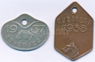 1937. 1937 Ebvédjegy / Budapest Cu-Ni, sorszámozott 7120 ebbárca + 1938. Budapest 1938 / Ebvédjegy Cu, sorszámozott 720 ebbárca T:2,2-