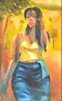 Olvashatatlan jelzéssel, kongói festő 2 db munkája: Férfi és fiatal hölgy portréja. Olaj, vászon, fa keretben. 79×49 cm / Unsigned, painter from Congo, Africa: Portrait of a young lady and a man. Oil on canvas, framed 79×49 cm.