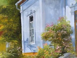 Fekete Zsolt (1964-): Belső udvar. Olaj, farost, jelzett, fa keretben. Hátoldalán Tak-Art Galéria cí...