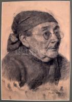 Dobroszláv Lajos (1902-1987), 2 db mű: Férfi és női (szülei, nagyszülei?) portré. Szén, papír, jelzett (egyik utólagos jelzéssel), datált (1922. nov. 17 és 25.), kissé sérült. Paszpartuban. Nagyon korai alkotások! 43,5×30 cm