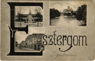 1909 Esztergom, iniciálés szecessziós mozaiklap, Bazilika, Hotel Korona szálloda. Wallfisch S. kiadása (fa)