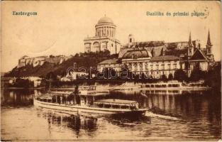 1928 Esztergom, Bazilika és prímási palota, gőzhajó. Vasúti Levelezőlapárusítás 9093. (EK)