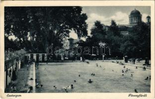 1939 Esztergom, Fövenyfürdő, fürdőzők, Bazilika (EK)