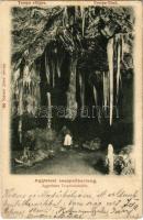 1902 Aggteleki-cseppkőbarlang, Tempe völgye. Divald Adolf 56. + KASSA - TORNA - MISKOLCZ 166. SZ. vasúti mozgóposta bélyegző (EK)