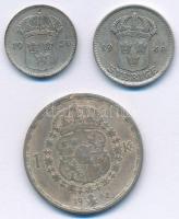 Svédország 1936. 10ö Ag + 1940. 25ö Ag + 1942. 1Kr Ag "V. Gusztáv" T:2,2-
Sweden 1936. 10...
