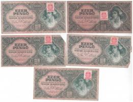 1945. 1000P (10x), 5 MNB bélyeggel és 5 nélküle T:III,III- Adamo P22, P22e