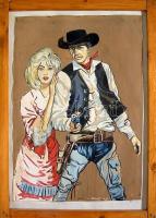 1964 Imrik Ferenc: Lucky Luke; olaj, papír szignált keretben 50x70cm