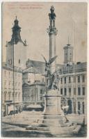 Lviv, Lwów, Lemberg; Kolumna Mickiewicza / statue, leporellocard with railway station (fl)