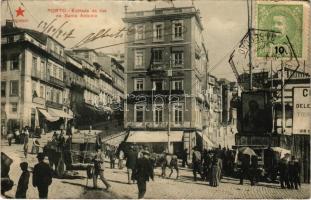 1907 Porto, Entrada da rua de Santo Antonio, Sa Da Bandeira, Armazem de Fazendas / street, shop of A. Aragao. TCV card (small tears)