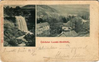 1899 (Vorläufer) Lucski-fürdő, Lúcky Kúpele (Liptó); vízesés, nyaralók. Wlaszlovits Gusztáv 1036. / spa, waterfall, villas (EB)