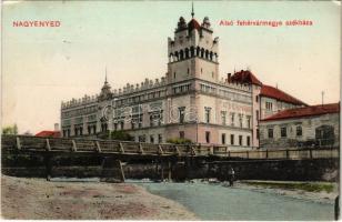 1912 Nagyenyed, Aiud; Alsó fehérvármegye székháza, fahíd. Cirner I. József kiadása / county hall, wooden bridge