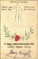 1902 II. Eidgen. Flobert-Schützenfest, Sihlhölzli, Zürich. Offizielle Fest-Postkarte, Wilhelm Tell / 2nd Confederation. Flobert shooting festival. Emb. (EK)