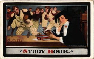 1912 Study Hour / Rugby. The Ullman American Post Card. Colorgravure Series No. 138. Subject No. 2467. s: Frank Carolan ONeil (fa)