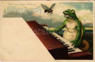 Ich bin eine Wittwe / Zongorázó béka és szúnyog / Frog playing on the piano with mosquito. litho (EK)