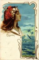 1901 Egypten. Otto W. Hoffmann Dep. 1079. / Egyptian folklore, lady. Art Nouveau, litho