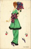 1914 Art Nouveau lady with flowers. B.K.W.I. 641-5. s: Mela Koehler (EK)